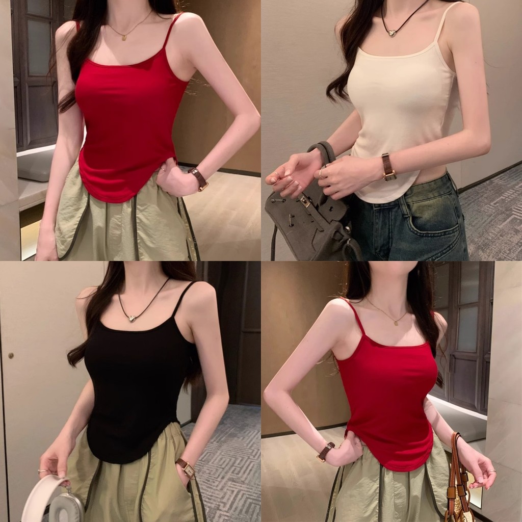 Bonnie สายเดี่ยว มีฟองน้ำ ดีเทลสายปรับสั้นยาวได้ ผ้ารัดตัวทิ้งตัว เสื้อกล้ามผู้หญิง หลากสี เซ็กซี่ สไตล์ y2k#FY3318