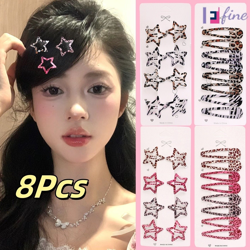 8ชิ้นน้ําใหม่เสือดาวผู้หญิงด้านbbห้าชี้ดาวพิมพ์คลิป-ใหม่วินเทจเรียบสาวม้าลายกิ๊บ ชม. หูฟัง