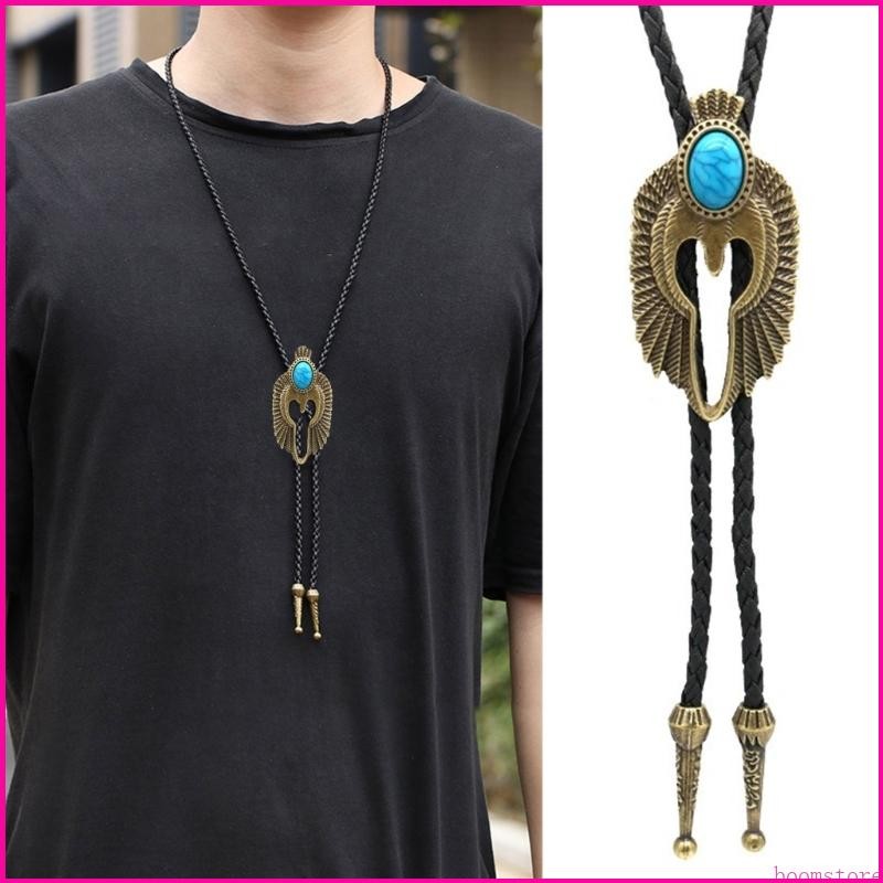 Boom Western Cowboy Eagle ฝังหิน Bolo Tie เนคไทเครื่องประดับสร้อยคอโซ่เสื้อ