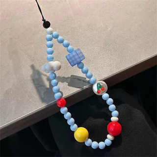 น่ารัก Blue Clouds Cherry Beaded โทรศัพท์ Charm สายคล้องจี้สําหรับ iPhone Samsung Accessrioes โซ่หวาน Lanyard ผู้หญิงแขวนเชือก