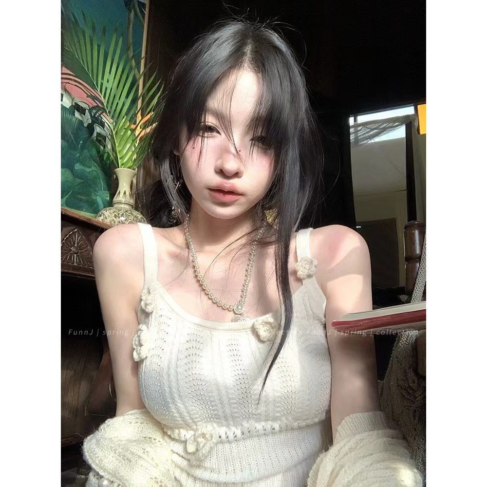 เสื้อกล้ามสายเดี่ยวถักลายดอกไม้สำหรับผู้หญิงฤดูร้อนแบบใหม่ดีไซน์เฉพาะกลุ่มด้านในหวานและเผ็ดเสื้อตัวในแบบสั้นมิงค์หมายเหตุสำหรับฉัน hisi