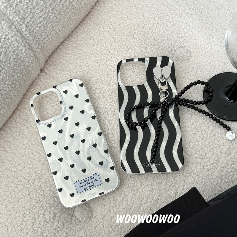 Ins Love Black Wave Strip เหมาะสําหรับ Samsung s24 +/ s25/s22/s20/s21FE เคสโทรศัพท์ note20/s10 โปร่งใส a31 เส้นด้ายขนนก a52 หญิง a51 กันกระแทก A71/A54/a53