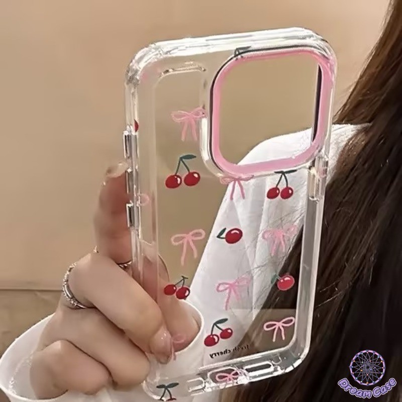 การ์ตูนน่ารักสีชมพูเชอร์รี่โบว์ใสเคสสำหรับ Samsung A14 A54 A05s A23 A50 A34 A02s A03 A24 A32 A15 A13 A05 A25 A52 A53