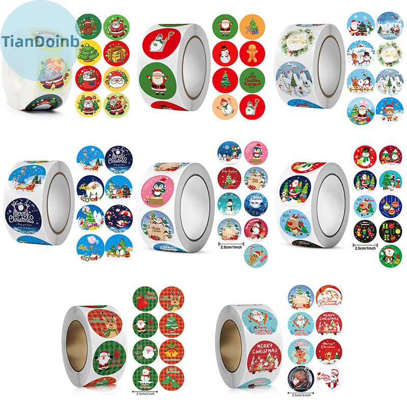 Tianye 500pcs Merry Christmas สติกเกอร์ธีมคริสต์มาสป้ายซีลสติกเกอร์สําหรับ DIY ของขวัญเบเกอรี่แพคเกจซองจดหมายเครื่องเขียนตกแต่ง TH