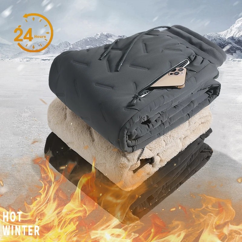ผู้ชายฤดูหนาว Warm Lambswool Thicken Sweatpants กลางแจ้ง Leisure Windproof Jogging กางเกง