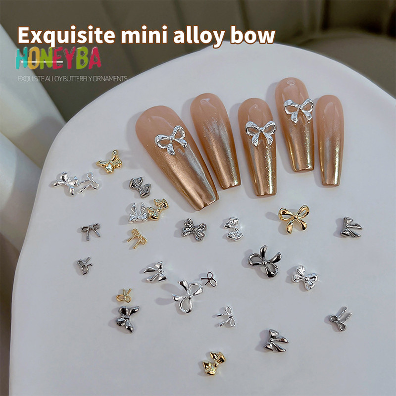 <Honeyba> 10pcs Kawaii Bow Nail Art Ch 3D ญี่ปุ่น Bow Tie เครื่องประดับเล็บ Rhinestone ตกแต่ง DIY อุปกรณ์เสริม Nice