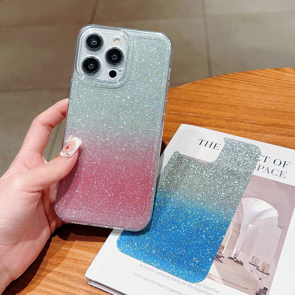 Gradient Glitter กระดาษกระดาษแข็งเงา Jam สําหรับ iPhone 16ProMax 16Pro 16Plus 15 14 13 12 11 Pro Max กลับกระดาษ Jam