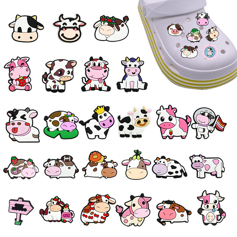 น่ารักมงกุฎวัว Jibitz ออกแบบสีชมพู Jibits สําหรับออกแบบนมวัวรองเท้า Charm นม Cow jibitz สําหรับชายรอ
