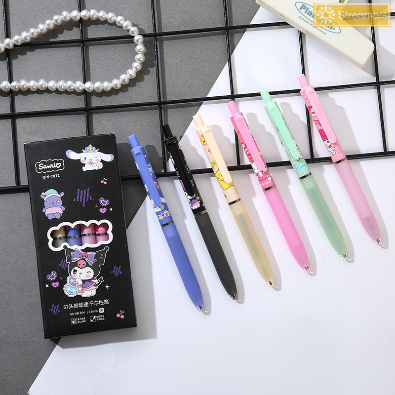 {Streamers} 6 ชิ้น/กล่อง Creative Sanrio Press Neutral Pen ความงามเครื่องเขียนอุปกรณ์สํานักงานปากกาลูกลื่นอุปกรณ์การเรียนน่ารักชุดปากกาใหม่