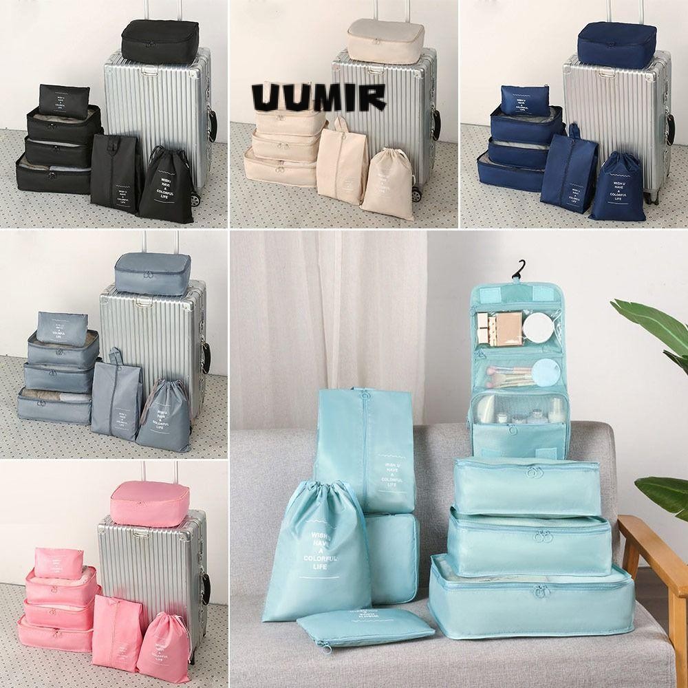 UUMIR 7ชิ้นถุงเก็บชุด, หลากสี กันน้ําเดินทางออแกไนเซอร์,เครื่องมือขนาดผสมภาพหน้าต่างไนล่อน+ตาข่ายเสื้อผ้าการเรียงลําดับกระเป๋าเดินทาง/ท่าทริป