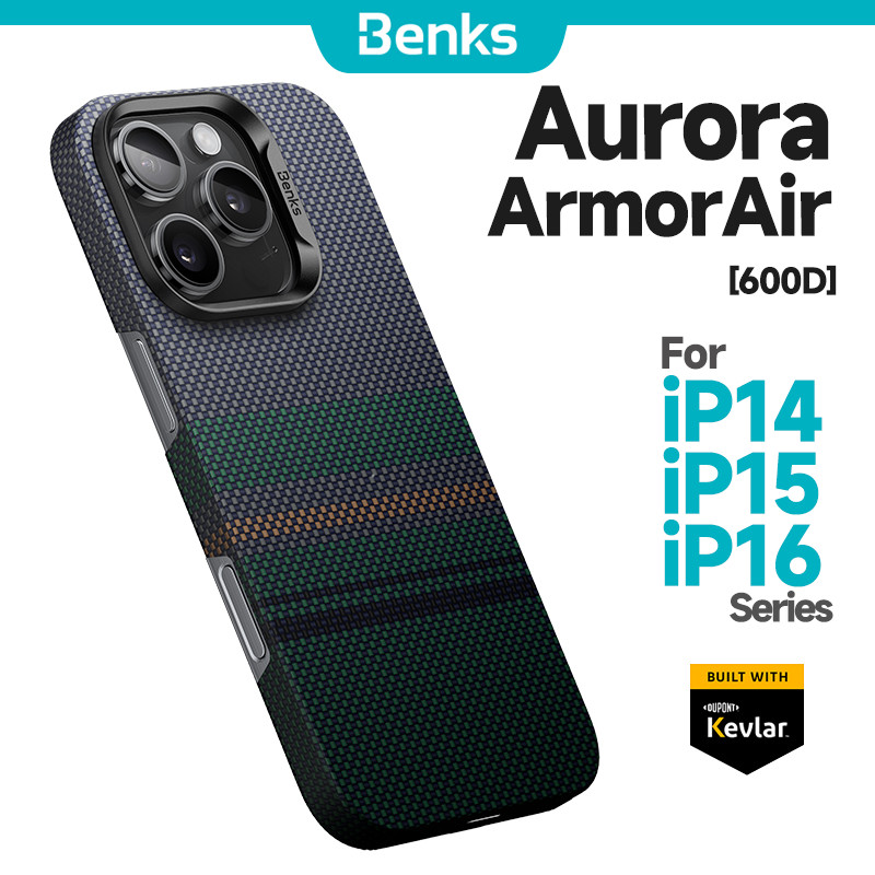 [Benks Official] Benks Aurora ArmorAir Magnetic Case ในตัวพร้อมเคฟล่าร์® ไฟเบอร์สําหรับ iPhone 16 Plus 15 14 Pro Max ฝาครอบโทรศัพท์แบบแข็งบางเฉียบสไตล์มินิมอล