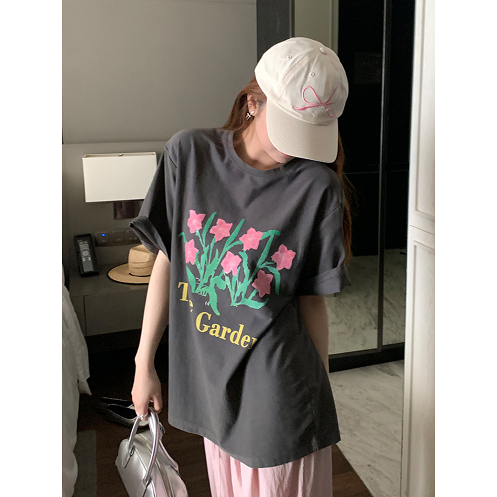 COD✅ (จัดส่งในกรุงเทพฯ) MAO Shop เสื้อยืด oversize - 🌷✨แฟชั่นสวยดอกไม้การพิมพ์เสื้อยืดแขนสั้นผู้หญิง #52897