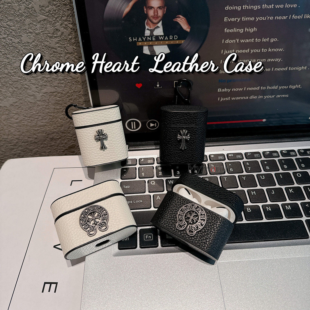 Chrome Heart Litchi Texture หนังสําหรับ Apple Airpods 1 2 3 Pro 2 โลหะ Rivets ออกแบบฝาครอบหรือ Airpods Pro 2 ชุดหูฟังไร้สายบลูทูธชาร์จกรณีกล่องเก็บตะขอ