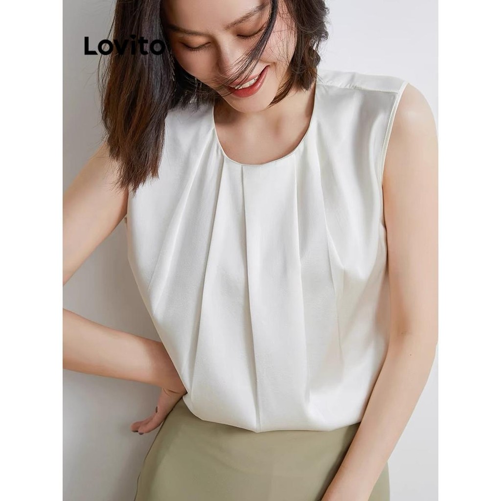 Lovito เสื้อพลีทธรรมดาหรูหราสำหรับผู้หญิง LNL79071