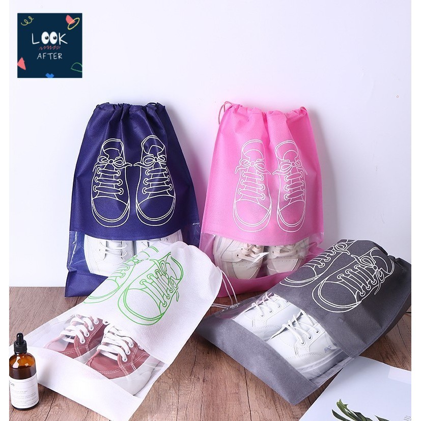 Look After ถุงหูรูด เก็บรองเท้า วัสดุกันน้ำ 2 ขนาด สีเทา สีขุ่น 32x44cm/ 29x43cm