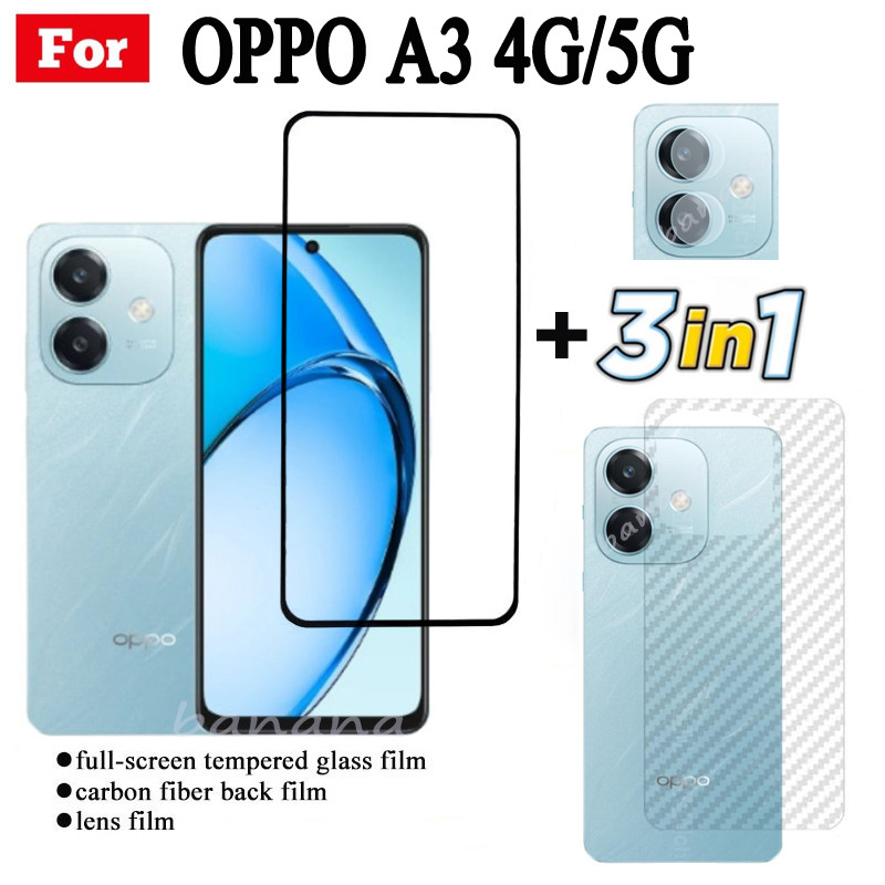 3 IN 1 OPPO A3 4G 5G ฟิล์มกระจกนิรภัยสําหรับ OPPO A3X A3 Pro A60 A80 คลุมทั้งหมดป้องกันหน้าจอกระจก + ฟิล์มเลนส์กล้อง + ฟิล์มด้านหลัง