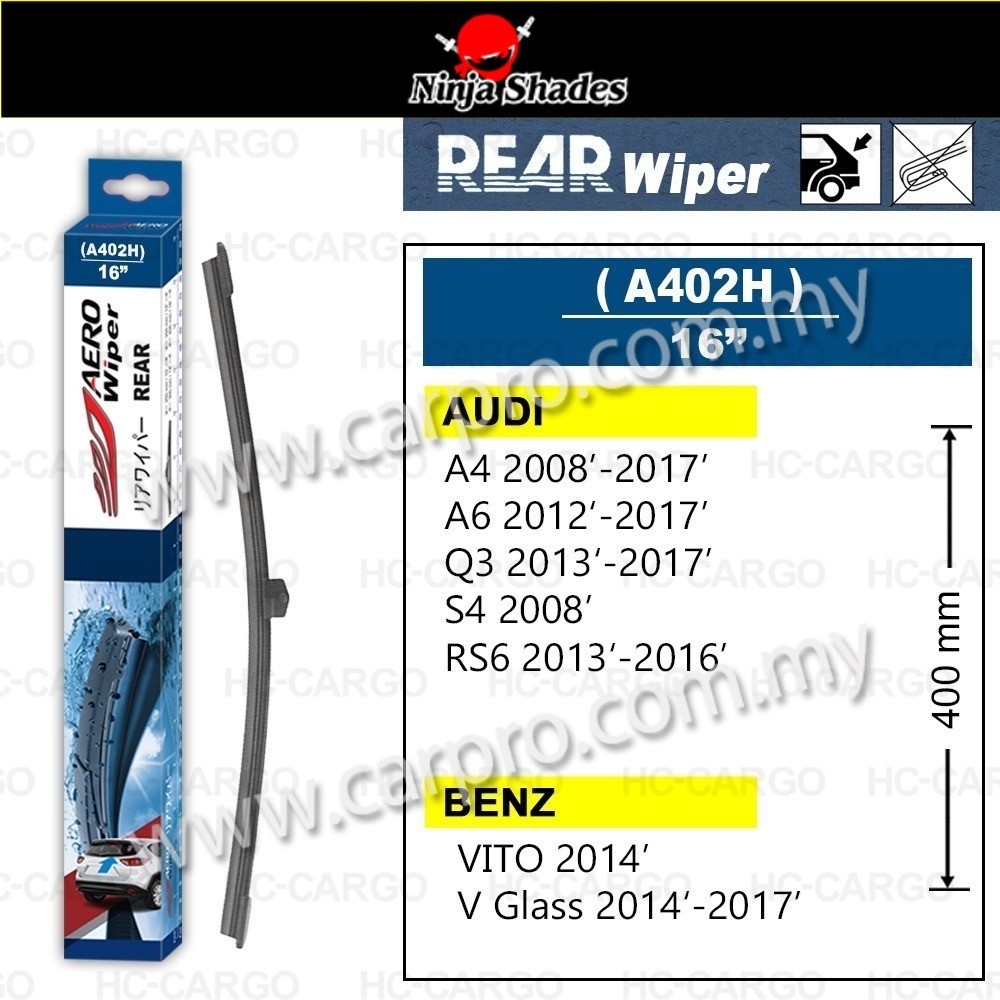 AERO ที่ปัดน้ําฝนด้านหลัง A402H (16"/400mm) AUDI A4 A6 Q3 S4 RS6 BENZ VITO V GLASS