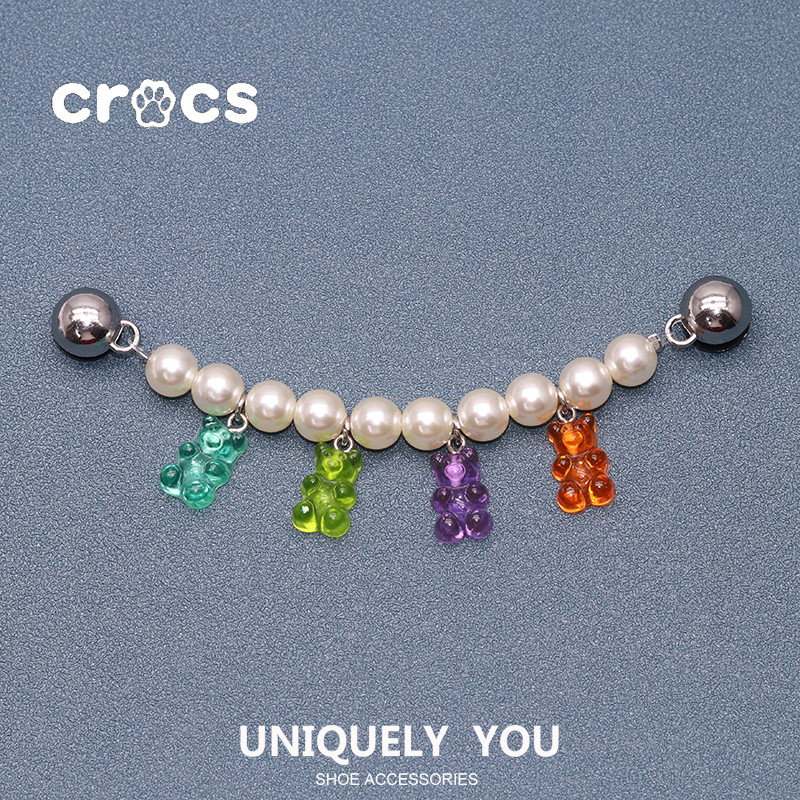 Crocs jibbitz Metal Bear Shoe Buckle Pearl Bear Chain Shoe Buckle charm Crocs Bronze Metal Hole Shoe Accessories
