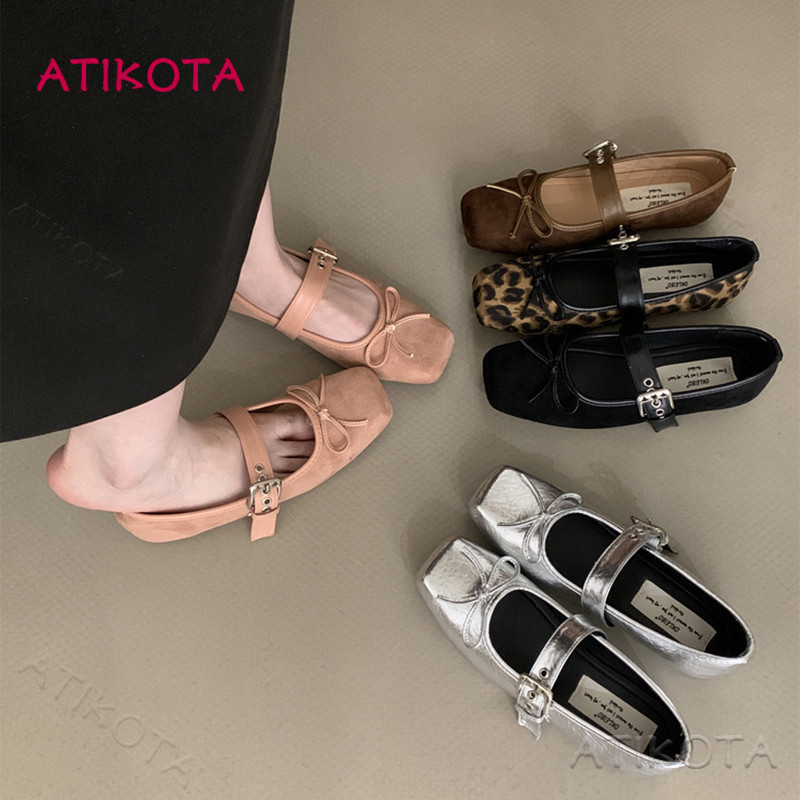 Atikota ผู้หญิงวินเทจแฟชั่นที่เรียบง่ายนักเรียนกลางแจ้งมัลติฟังก์ชั่รองเท้าเดี่ยว