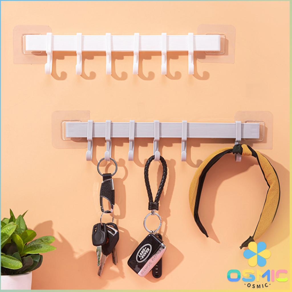 MIC """ราวตะขอ""" พลาสติกอเนคประสงค์ แบบติดแผ่นกาว ไม่ต้องเจาะผนัง Towel rack