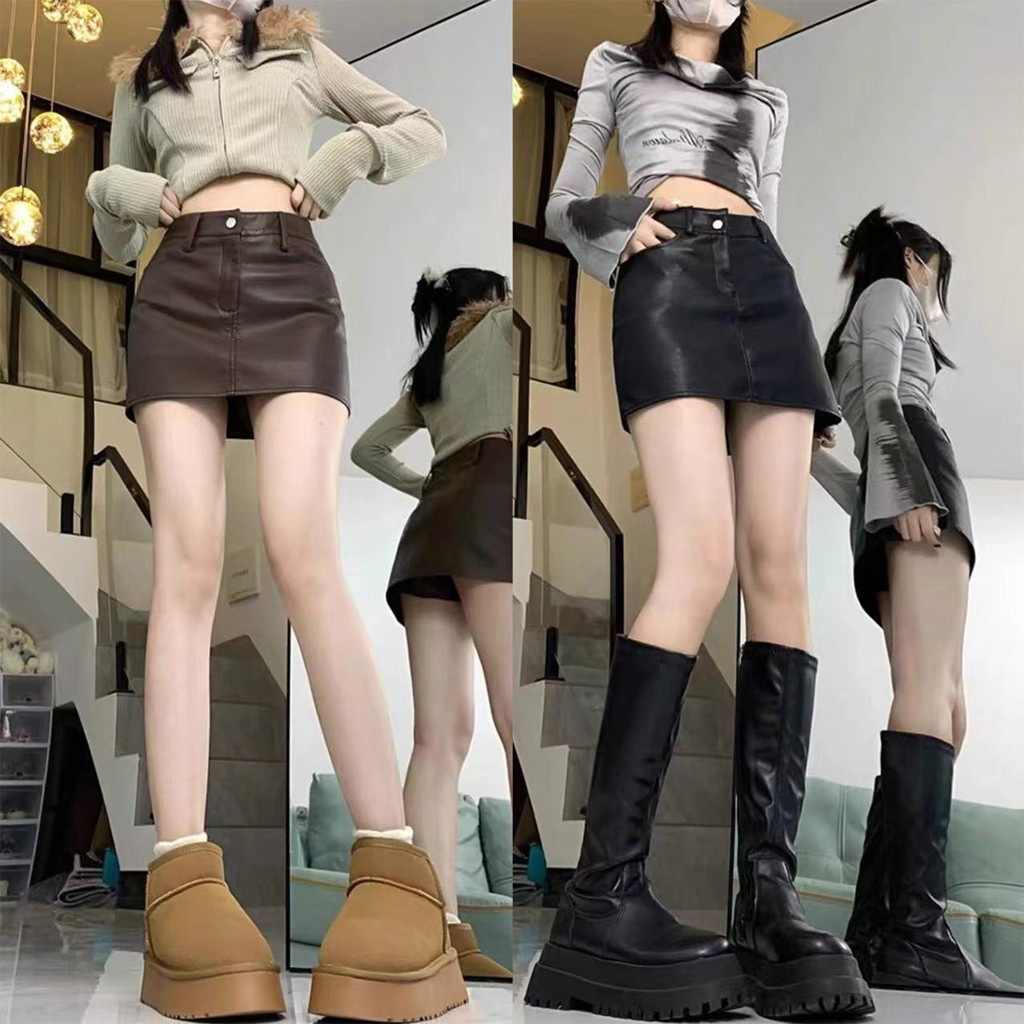 กระโปรงหนัง PU สั้น เอวสูง ใหม่ล่าสุด สำหรับฤดูใบไม้ร่วง กระชับ