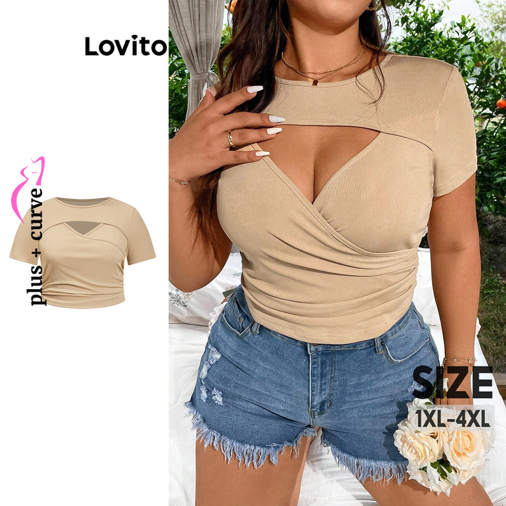 Lovito เสื้อยืดสาวอวบ เบสิก สีพื้น สไตล์ลำลอง LBL14400