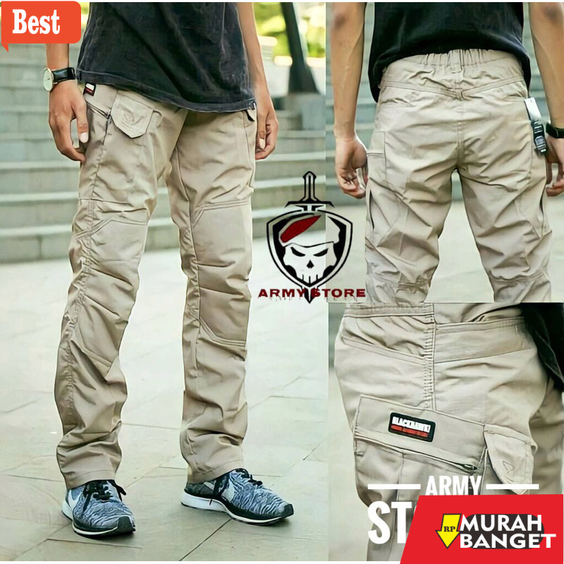กางเกงคาร์โก้ขายาวผู้ชาย LONG TACTICAL CARGO PANTS BK