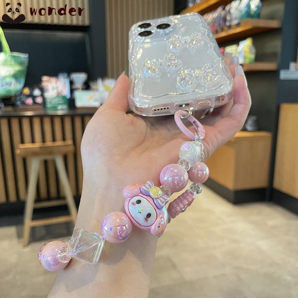 SANRIO สิ่งมหัศจรรย์ พวงกุญแจลูกปัด ซานริโอ จี้ การ์ตูนน่ารัก ห่วงโซ่โทรศัพท์ลูกปัดที่วาดด้วยมือ, พวงกุญแจการ์ตูนห่วงโซ่ขยาย