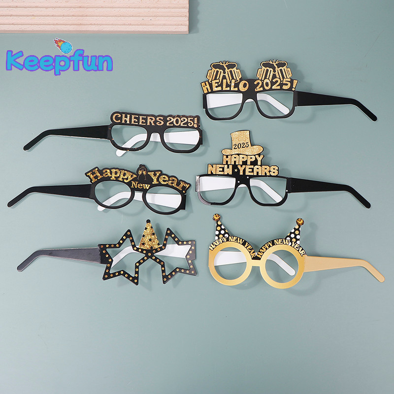 [Keepfun] 6 ชิ้นสวัสดีปีใหม่แว่นตากระดาษกรอบแว่นตาอุปกรณ์ประกอบฉากภาพสําหรับอุปกรณ์ตกแต่งงานปาร์ตี้คริสต์มาส [ใหม่]