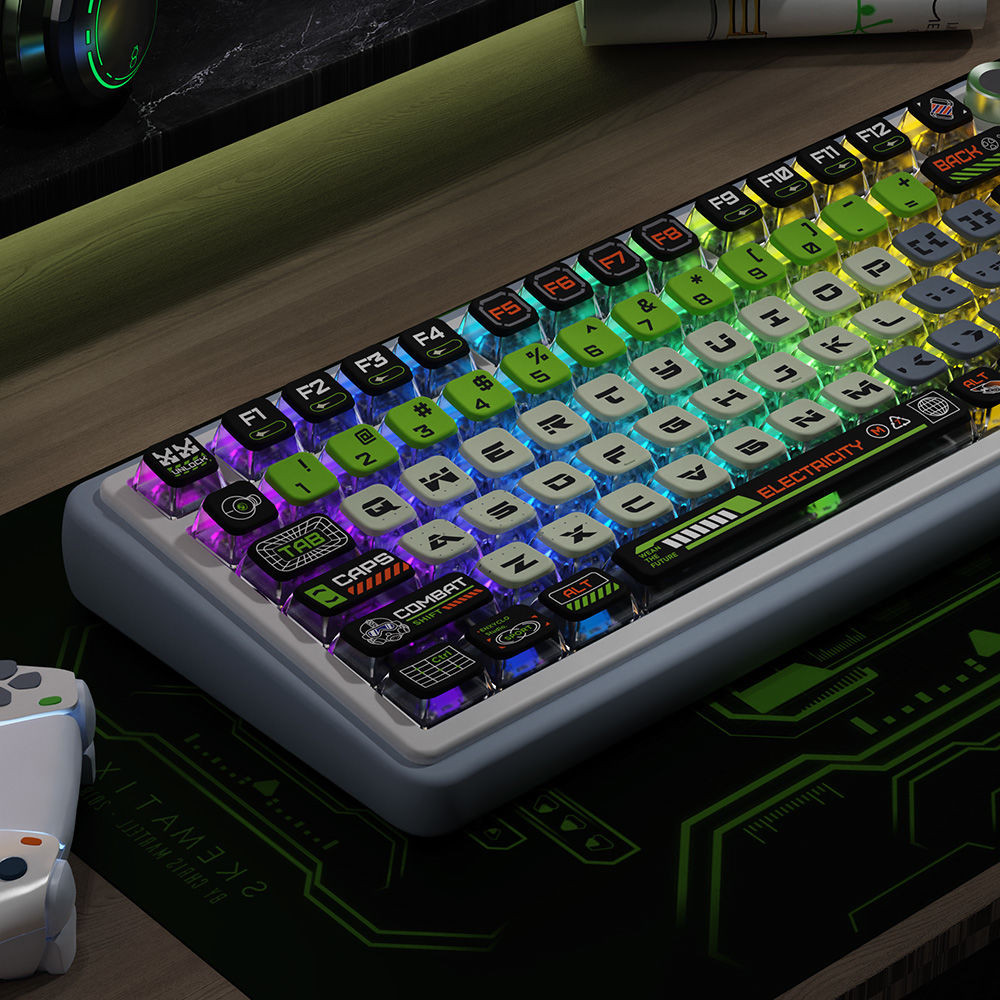 Doomsday Four Sided Shine Through Keycaps ความร้อนระเหิด Cool Theme ASA Profile PBT + PC วัสดุสําหรับแป้นพิมพ์ประเภท MX ทั้งหมด