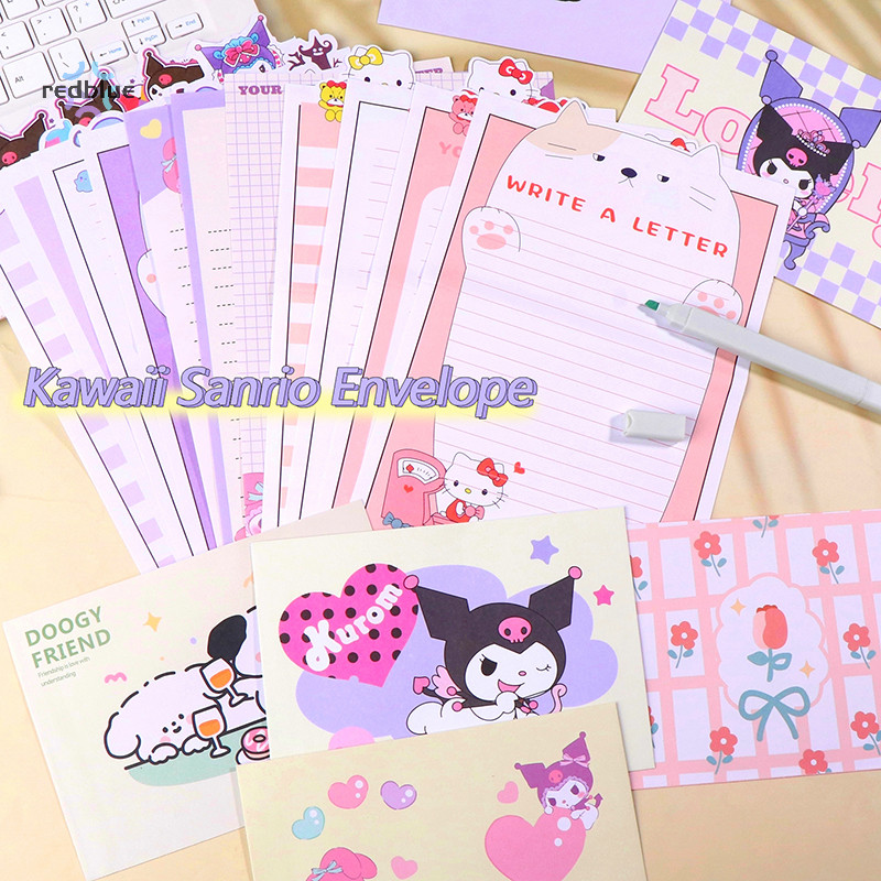 ใหม่ Kawaii Sanrio Hello Kitty เครื่องเขียนชุดซองจดหมาย Kuromi Pochacco Letter กระดาษ Love Letter ชุดของขวัญที่ยอดเยี่ยมร้อน