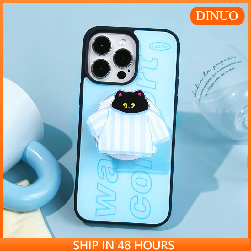 Cat Magnetic Matte Black Frame Phone Case เหมาะสําหรับ iphone16/15/14promax/13/12/pro/promax-DINUO