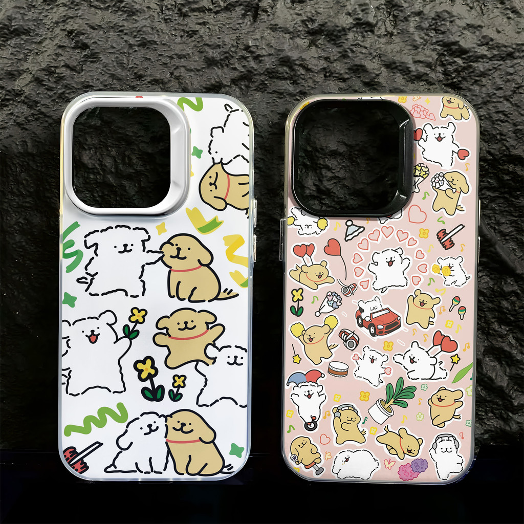 ลูกสุนัขไลน์ สําหรับ Redmi หมายเหตุ 13 12 11 10 Pro Redmi 13C 10C 10 9A 9C A3 Xiaomi Poco X3 Poco แฟชั่นชุบโลหะ Cool Creative แบรนด์อินเทรนด์ซิลิโคนนุ่มกรณี