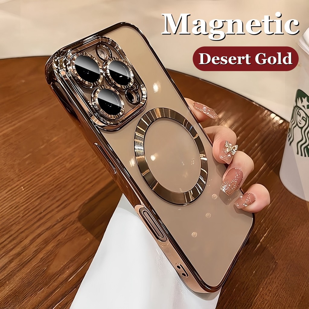 Desert Titanium เคสโทรศัพท์แม่เหล็กโปร่งใสสําหรับ IPhone 16 Pro Max 12 13 14 15 Pro Max 16 Plus ปลอกโปร่งใส Soft Tpu Cover