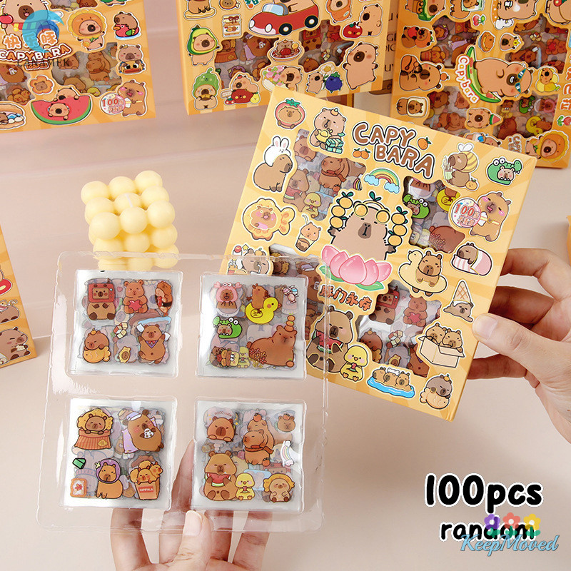 Keepmoving 100Sheets Kawaii Capybara สติกเกอร์สติกเกอร์กันน้ําการ์ตูนสัตว์น่ารักสติกเกอร์ Creative กระเป๋าเดินทาง Decal ของเล่นเด็กของขวัญใหม่