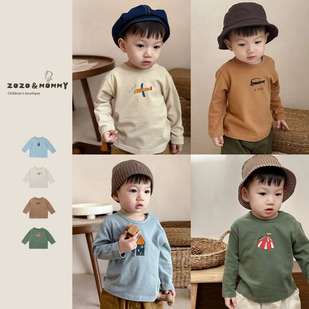 อิน ต้นฤดูใบไม้ร่วงเด็กเด็กเสื้อเด็กสบายๆย้อนยุคสไตล์4สีลายมินิมอลผ้าฝ้ายแขนยาวด้านบนเสื้อผ้าเด็ก1-5ปี