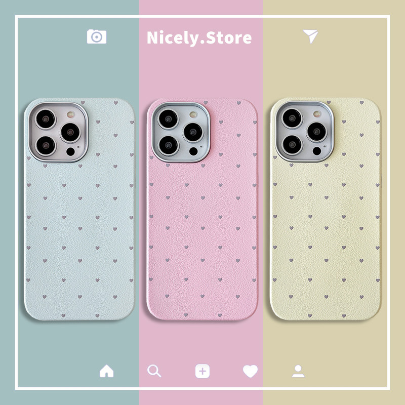 Ins Pure Color Love Heart หนังเคสโทรศัพท์สําหรับ iPhone 16 15 14 13 Pro Max 14Pro 15Promax ป้องกันฝุ่นกรณีฝาครอบ
