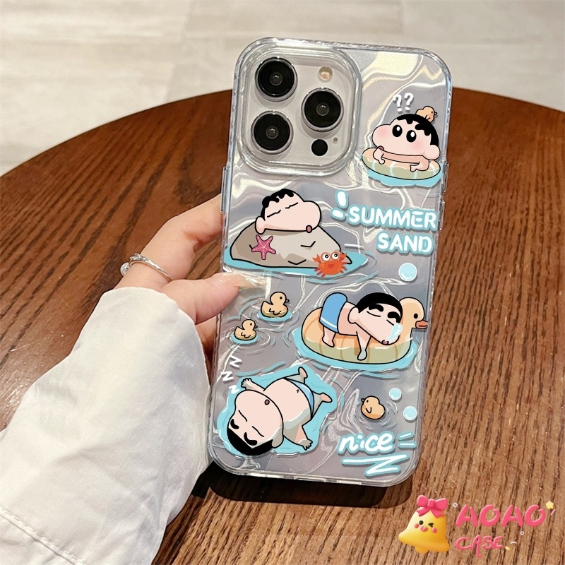 การ์ตูนน่ารักดินสอสีดีชินชานนุ่ม เคสiPhone 16 11 13 15 12 14 Pro Max 16Plus 7Plus XR 16 7 8 15 14 Plus X XS Max SE 2022