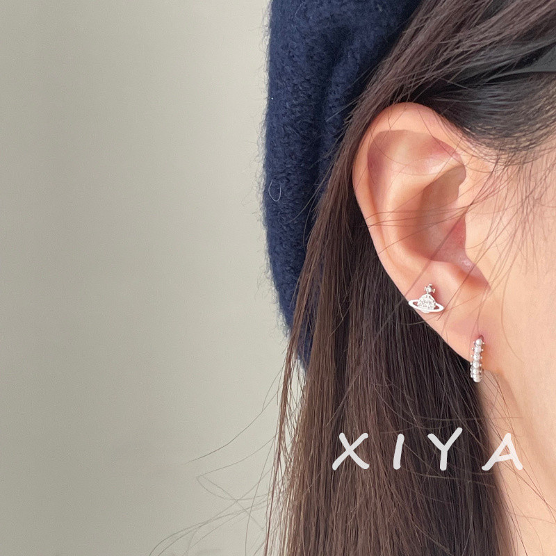 Xiya ต่างหูดาวเสาร์เพชรเต็มขนาดเล็กประณีตต่างหูสกรูดาวเคราะห์เพทายเรียบง่าย ราคา ถูกที่สุด ดีลบีเคเค แกลเลอรีภาพที่ 6