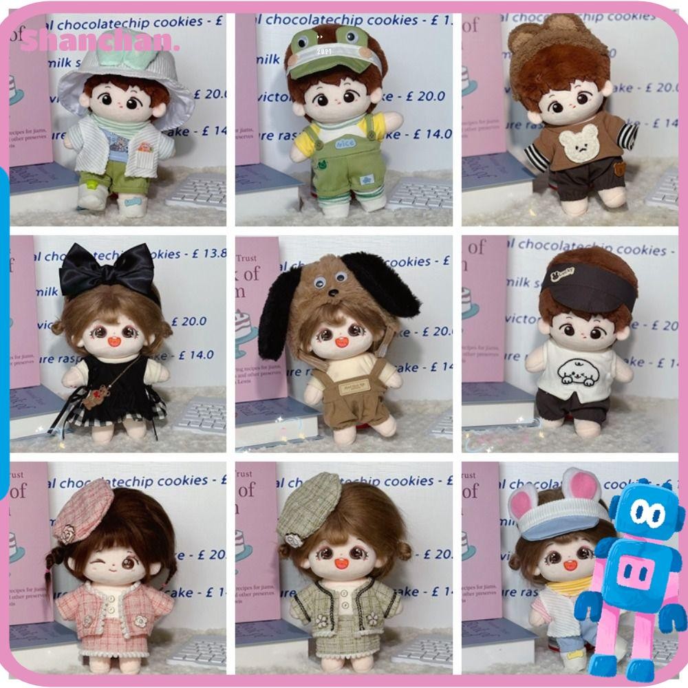 ชานชาน เสื้อผ้าตุ๊กตาผ้าฝ้าย 20 ซม., ของขวัญของเล่น ทําเอง ตุ๊กตาเสื้อผ้าตกแต่ง, แฟชั่นการ์ตูนน่ารักที่มีสีสันตุ๊กตาอุปกรณ์เสริม บีเจดี ตุ๊กต