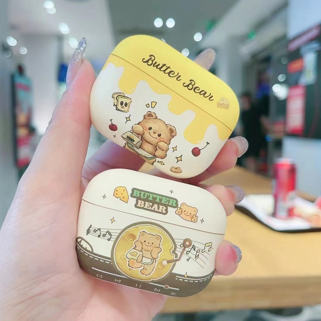 (เคส Airpods4) เคสหมีเนยน่ารักสําหรับ AirPods4(2024)1/2/3/Pro/Pro2 Frosting Full Protection Case