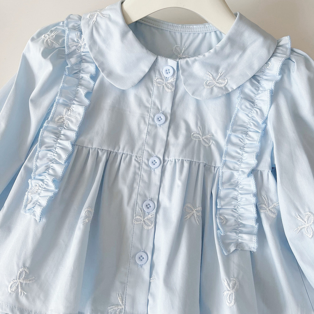 ฤดูใบไม้ร่วงหวานเด็กสาวกุทัณฑ์เย็บปักถักร้อยลูกไม้ปกเสื้อแขนยาว