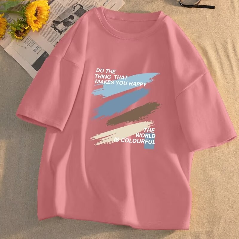 M-8xl แฟชั่นเกาหลีสีชมพู Tee Men Plus ขนาดแขนสั้นเสื้อยืดฤดูร้อนสบายๆหลวม Oversize Top