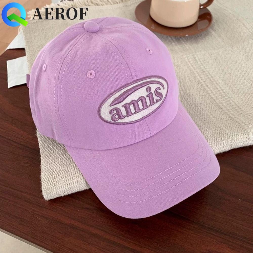 Aerof หมวกเบสบอล, หมวกเบสบอลปักลายตัวอักษรผ้าฝ้ายสไตล์เกาหลี, หมวกกันแดดสีดินลําลองย้อนยุคกลางแจ้ง
