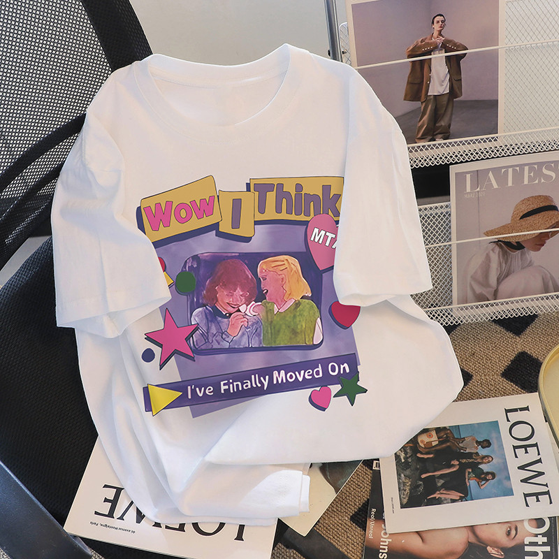 เสื้อยืดแขนสั้นลําลอง ผ้าฝ้าย ทรงหลวม พิมพ์ลายตัวอักษร แฟชั่นสตรีท แฟชั่นสําหรับผู้ชาย และผู้หญิง #54290