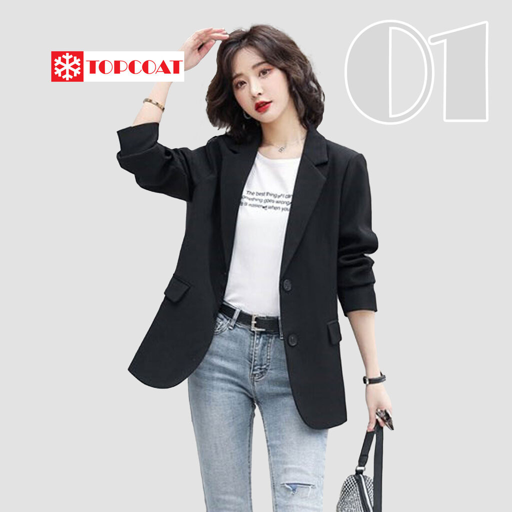 TOPCOAT สูทเบลเซอร์ผู้หญิง ทรงเข้ารูป 2กระดุม สีพาสเทล ครีม ชมพู เขียว ดำ ขาว ครีมอ่อน น้ำตาล (1 ตัว) Size : S-3Xl