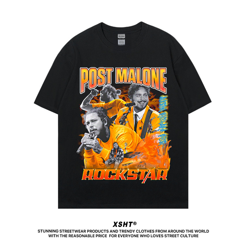 【พร้อมส่ง】  Post Malone เสื้อยืดวง เสื้อยืดผ้าฝ้ายแท้ (สีดำ)