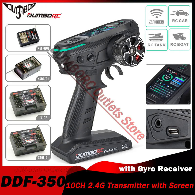 DUMBORC DDF-350 10CH RC Remote Controller 2.4Ghz Digital Radio Transmitter with HD Screen Gyro Recei