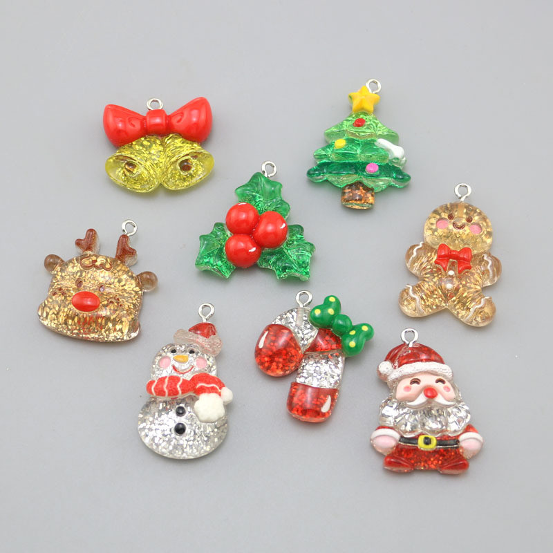 DIY เครื่องประดับอุปกรณ์เสริมเรซินน้ำแข็งส่องแสงเลื่อมต้นคริสต์มาสพวงกุญแจคริสมาสต์กระเป๋าจี้