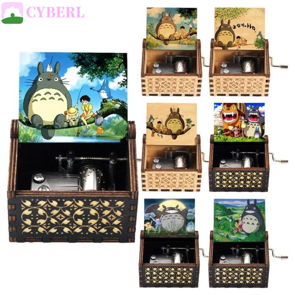 Cyberlinx Totoro กล่องดนตรีมือหมุนไม้,แกะสลักรูปแบบการ์ตูน Totoro กล่องดนตรี,เพลงน่ารักน่ารัก Retro 